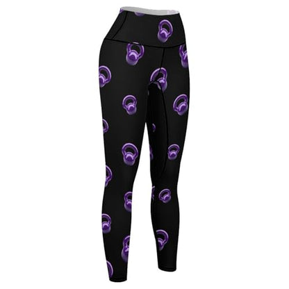 Purple Kettlebells Fitness Women's Yoga Pants High Waist Workout Leggings Tummy Control for Running Cycling