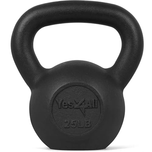 Yes4All Cast Iron Kettlebell, Strength Training Kettlebells 5-80 Lb (5,10,15,20,25,30,35,40,45,50,60,70,80 Lb) for Full Body Workout, Push up, Strength Training - Single & Kettlebell Set of 2 for Men