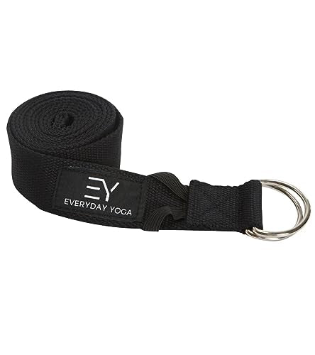 Everyday Yoga Strap with Metal D-Ring - Durable Stretching Strap for Yoga, Pilates, Flexibility & Physical Therapy (6ft, 8ft, 10ft) - color: Black, size: 6 Foot