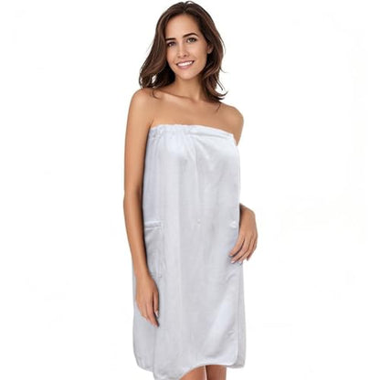 Women's Spa Wrap Microfiber Lightweight Knee Length Bath Body Wrap Shower Towels with Adjustable Closure 28 Inch x 54 Inch White