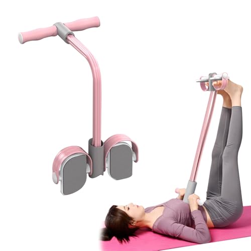 Abdominal Trainer, Sit-Up Training Equipment, 6 Tubes Fitness Elastic Pull Rope, Tension Rope Pull Up Pilate Foot Pedal Resistance Band Workout Tool Ab Shaper - color: Pink