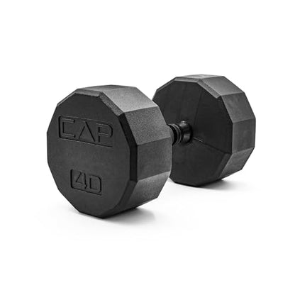 CAP Rubber Coated Dumbbell Weights, Free Weights for Home Gym Strength Training, Anti-Roll Hex Dumbbells with Black, Chrome & Comfort Grip Handles, Singles - size: 40 lb, style: 12-Sided - Black Handle
