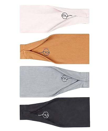 4" Wide Workout Headbands for Women (4 Pack) – Non-Slip Sweatbands for Gym, Running & Yoga - color: Neutral