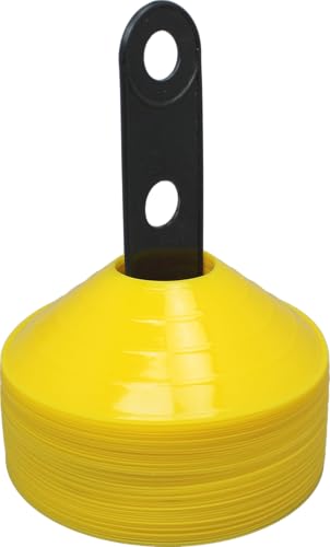 BlueDot Trading High Visibility Disc Cones for Sports, Agility Training, Soccer, Football, Field Cone Markers for Adults or Kids, Yellow, 50-Pack