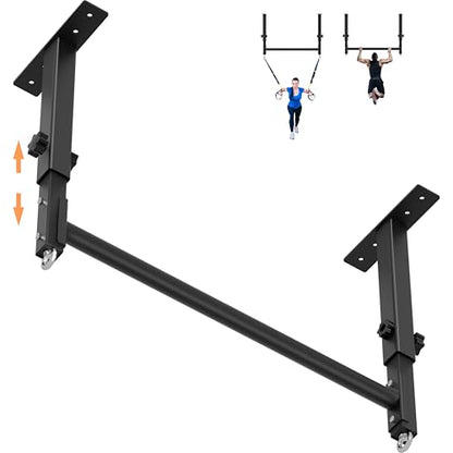 48" Ceiling Mount Pull Up Bar, Heavy Duty Multi-Grip Rafter Chin Up Bar for Garage/Basement/Backyard Ceiling Beam, Adjustable Height&Supports to 650 Lbs
