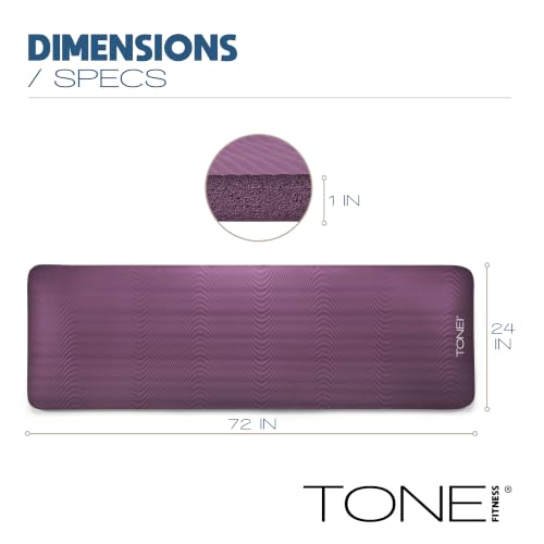 Tone Fitness 1-Inch Thick Yoga Mat | High-Density, Non-slip Exercise Mat with Carrying Strap for Yoga, Pilates, & Home Gym Workouts | Multiple Options