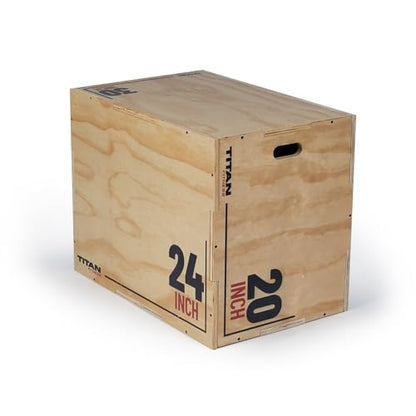 Titan Fitness Wooden Plyometric Box, 20in 24in 30in, Pro-Duty Plyo Box, Jump Step-Up Box Squat, Home Garage Gym Training