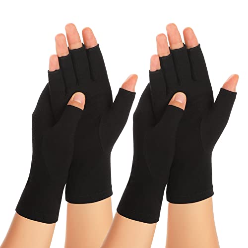 Zexhoor 2 Pairs Arthritis Compression Gloves for Women Men, Carpal Tunnel Pain Relief, Fingerless for Typing Both Hands - color: Black1+black1, size: Large