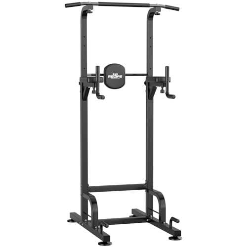 RELIFE REBUILD YOUR LIFE Power Tower Pull Up Bar Station Workout Dip Station for Home Gym Strength Training Fitness Equipment - color: Black