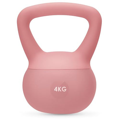 4kg Soft Kettlebell for Women, Non-Slip PVC Coated Home Fitness Weight for Pilates, Strength Training & Full-Body Workouts (Pink)