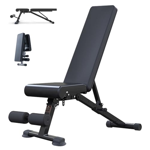 Adjustable Weight Bench, Foldable Workout Exercise Bench with Automatic Lock for Upright Incline Decline and Flat Full Body Exercise, Black
