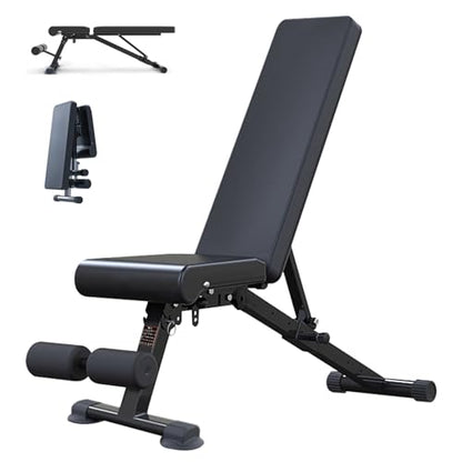 Adjustable Weight Bench, Foldable Workout Exercise Bench with Automatic Lock for Upright Incline Decline and Flat Full Body Exercise, Black