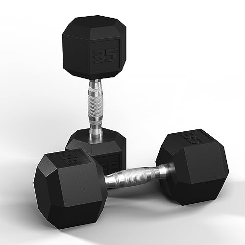 GRETERST Hex Dumbbells Set Rubber Coated Hand Weights Exercise & Fitness for Home Gym Workouts Weight Strength Training, Set of 2, Black, 35LB