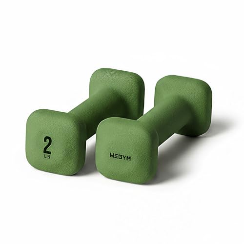 WeGym SafeGrip Square Dumbbells with Anti Slip Handles, Aesthetic Free Weights for Home Workouts, Stable Design Prevents Rolling during Floor Exercises - color: Forest, style: 2LB Pair