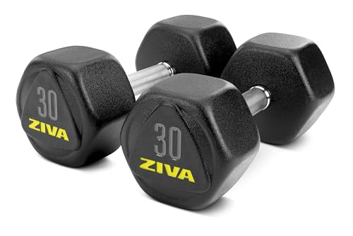 ZIVA Premium Hex Dumbbells – Commercial Grade Rubber Urethane Coated Free Weights for Strength Training, Weightlifting, Home Gym – Durable Steel Core – Sold in Pairs and Sets - style: l) 30lb BK