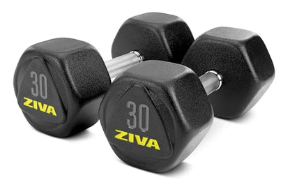 ZIVA Premium Hex Dumbbells – Commercial Grade Rubber Urethane Coated Free Weights for Strength Training, Weightlifting, Home Gym – Durable Steel Core – Sold in Pairs and Sets - style: l) 30lb BK