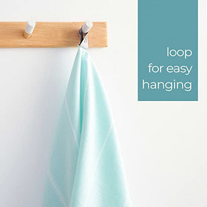 Cacala 100% Turkish Cotton Kitchen Tea Towels, Highly Absorbent Luxury Soft Quick Drying Dish Towel with Hanging Loop for Gym, Yoga, Bath, Sports, Cleaning and Kitchen (23 x 36), Aquamarine - color: Aquamarine