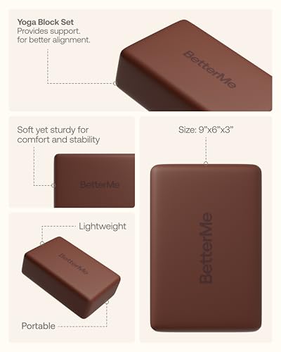 BetterMe Yoga Blocks Set of 2 – High Density Foam Yoga Blocks for Stretching, Pilates & Workouts – Lightweight Non-Slip Exercise Blocks for Flexibility & Balance
