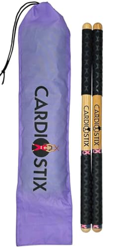 CardioStix 8.5oz Cardio Drum Sticks per set (1 pair sticks only) Weighted Double Grip w/Bag Premium American Hickory Wood | Drumming, Fitness, Aerobic Class (Breast Cancer Awareness) - color: Breast Cancer Awareness w/ Bag