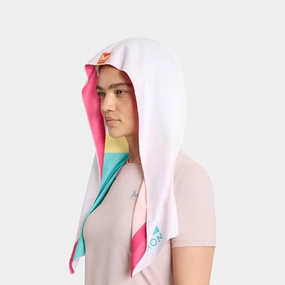 MISSION Reversible Cooling Hoodie Towel- Hood Towel, Cools Instantly When Wet, UPF 50 Sun Protection, Contours Your Head to Stay in Place, Great for Sports, Fitness, Gym (White Multi) - color: White Multi