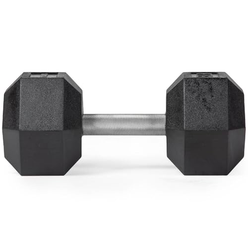 Titan Fitness 50 LB Pair Free Weights, Black Rubber Coated Hex Dumbbell, Straight Stainless Steel Handle, Strength Training, Full Body Workout