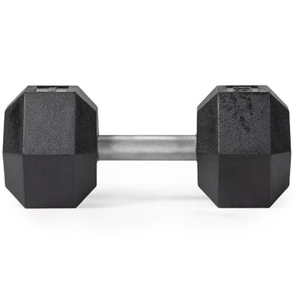 Titan Fitness 50 LB Pair Free Weights, Black Rubber Coated Hex Dumbbell, Straight Stainless Steel Handle, Strength Training, Full Body Workout