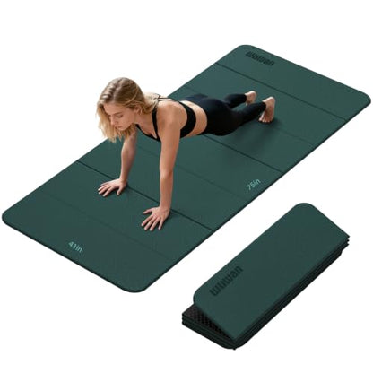 Foldable TPE Yoga Mat Thick 10mm,75" x40"Extra Large Exercise Mats - color: green
