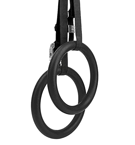 Vector X Black Gymnastic Rings 15 Ft Adjustable Strap Heavy Duty Pull Up Rings Home Gym Calisthenic Strength Training Equipment