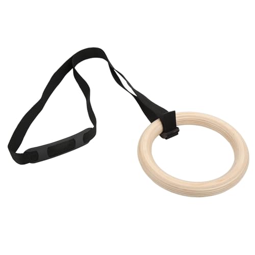 1 Pair of Adjustable Buckle Straps, 330-Pound Wooden Belt Gymnastics Rings, Pull-Up Training Rings, Suitable for Fitness