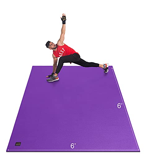 GXMMAT Large Exercise Mat 6'x4'/6'x5'/6'x6'(7mm), Thick Workout Mats for Home Gym Flooring, Extra Wide Non-Slip Durable Cardio Mat, Shoe Friendly, Perfect for Plyo, MMA, Jump Rope, Weights, Fitness - color: Purple Grey, size: 6*6 FT