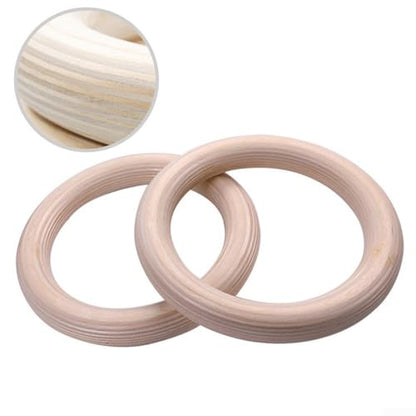 Wood Gymnastics Rings Set, Solid Birch Wooden Training Rings, With Load Bearing, Non-Slip Sweat-Absorbent Grip, For Home Fitness, Pull-Up, for cross Training, Calisthenics Workout(25mm 19cm)