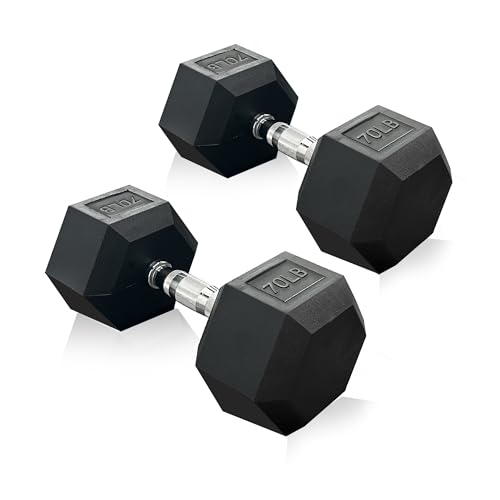 Rubber Hex Dumbbell, Multiple Weight Options 15-550 lbs - color: 70LB pair