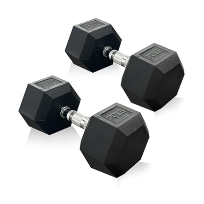 Rubber Hex Dumbbell, Multiple Weight Options 15-550 lbs - color: 70LB pair