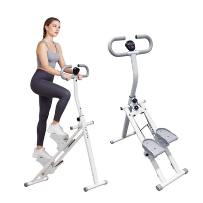 Stepper Machine Adjustable Handles, Compact Stepper Exercise Machine with LCD Display for Home Cardio Workout - color: White