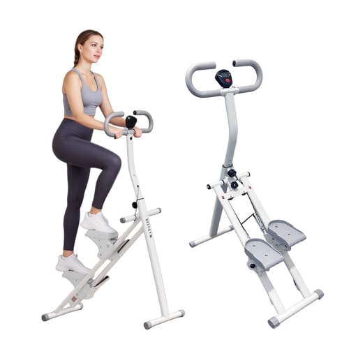 Stepper Machine Adjustable Handles, Compact Stepper Exercise Machine with LCD Display for Home Cardio Workout - color: White