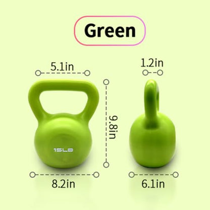 15lbs Kettlebell Set for Women Strength Training Vinyl Coated Kettle Bell with Comfortable Grip Wide Handle Home Gym Workout Weight Lifting Equipment