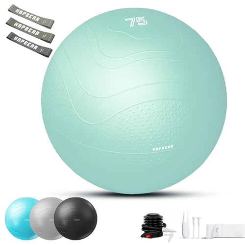 HAPBEAR Exercise Ball (22''/26''/30'') - Anti-Burst Slip-Resistant Yoga/Pilates Ball for Core Training & Posture Improvement, Home Gym/Rehab/Pregnancy Ball, Quick Pump & 3 Resistance Bands Included - color: Green, size: XL (27-30IN / 68-75cm)