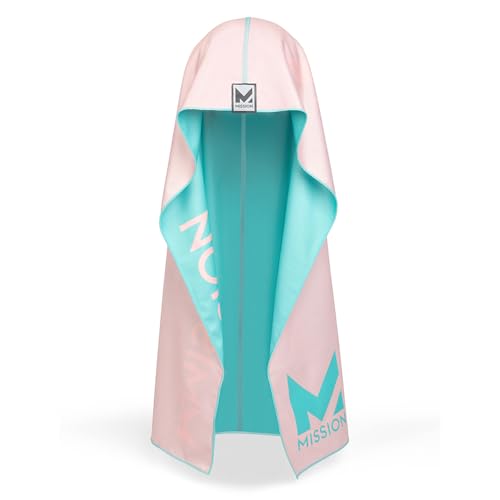 MISSION Reversible Cooling Hoodie Towel- Hood Towel, Cools Instantly When Wet, UPF 50 Sun Protection, Contours Your Head to Stay in Place, Great for Sports, Fitness, Gym (Pink Mint) - color: Pink Mint