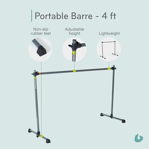 Balanced Body Portable Barre, Pilates Bar, Workout Equipment for Home Gym or Pilates Studio, 4 ft or 6ft, Dark Gray.