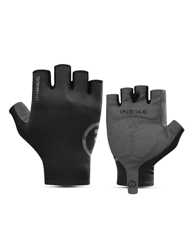 INBIKE Cycling Gloves for Men Women, Breathable Bike Gloves Lightweight Half Finger Biking Glove Mountain Road Bicycle - color: Black, size: Medium