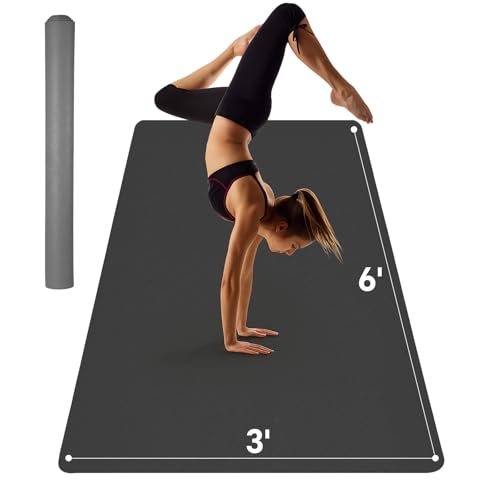 Stepwaver Extra Large Yoga Mat 6'x3'(1/4" Thick), Non-Slip, Ultra Durable, Wide Workout Mat, Wide Exercise Mats for Home Workouts, Yoga, Pilates, Stretching (Barefoot Exercise) - Black