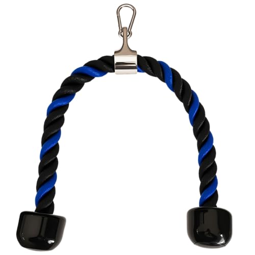 Heavy Tricep Rope Cable Machine Accessories Nylon Tricep Rope for LAT Pull Down Pulley System Attachment, for Home Gym Weight Fitness with Carabiner - color: Blue&Black