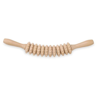Gaiam Restore 16" Curved Muscle Roller Stick, Handheld Massage Roller with 12 Rolling Massagers for Muscle Recovery, Wooden Cellulite Massager for Legs, Back, Arms & Shoulders
