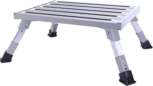 Large RV Step Stool, Adjustable Height Aluminum Folding Step Ladder with Non-Slip Rubber Feet, 1500 lbs Capacity, Safety Platform for RV, Trailer, Truck, Outdoor Use, 19" x 14.3"