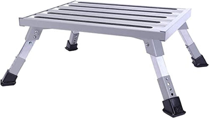 Large RV Step Stool, Adjustable Height Aluminum Folding Step Ladder with Non-Slip Rubber Feet, 1500 lbs Capacity, Safety Platform for RV, Trailer, Truck, Outdoor Use, 19" x 14.3"