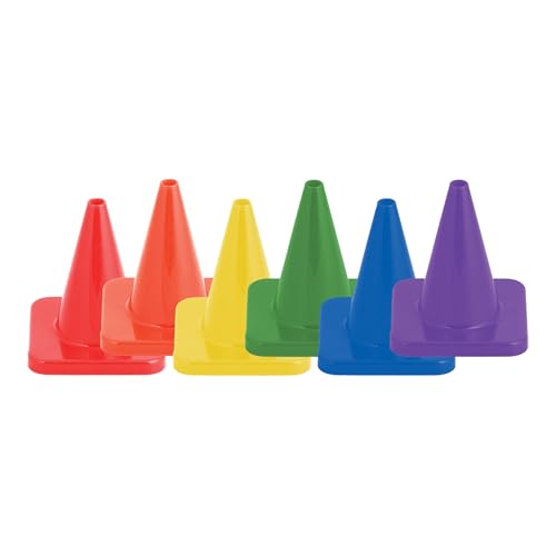 Champion Sports High Visibility Flexible Vinyl Cones for Sports Training, Agility Drills, Field & Gym Marking Sets - color: Assorted Colors, style: 6 Inch Cone (Set of 6)