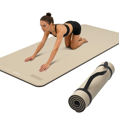 Wide Yoga Mat-80cm Non Slip Extra Thick 1/3'' Fitness Exercise Mat TPE Material High Resiliency Hot Yoga Mats(72“L x 32"W) With Carry Strap for Women Yoga Pilates, Home Floor Workout - color: beige