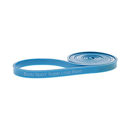 Body Sport Super Loop Band 41-Inch, Latex, Exercise Chart Included – Bands for Working Out – Exercise Band - color: Light Resistance - Blue