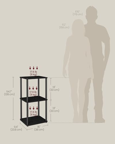 VASAGLE 3-Tier Shelf, Storage Shelves, Bookcase with Shelves, Living Room - color: Ebony Black + Ink Black, size: 3 Tiers (15"W)