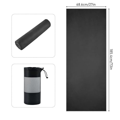 YETTASBIN Black Yoga Mat Towel, Non Slip Sweat Absorbent Hot Yoga Towel Portable Lightweight Travel Workout Towel with Storage Bag for Home Yoga, Pilates, Fitness 73x 27 Inch